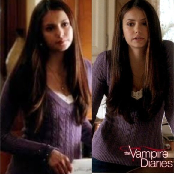 Elena Gilbert ASO Vampire Diaries Iconic Purple Cable Knit Sweater Size S Y2K